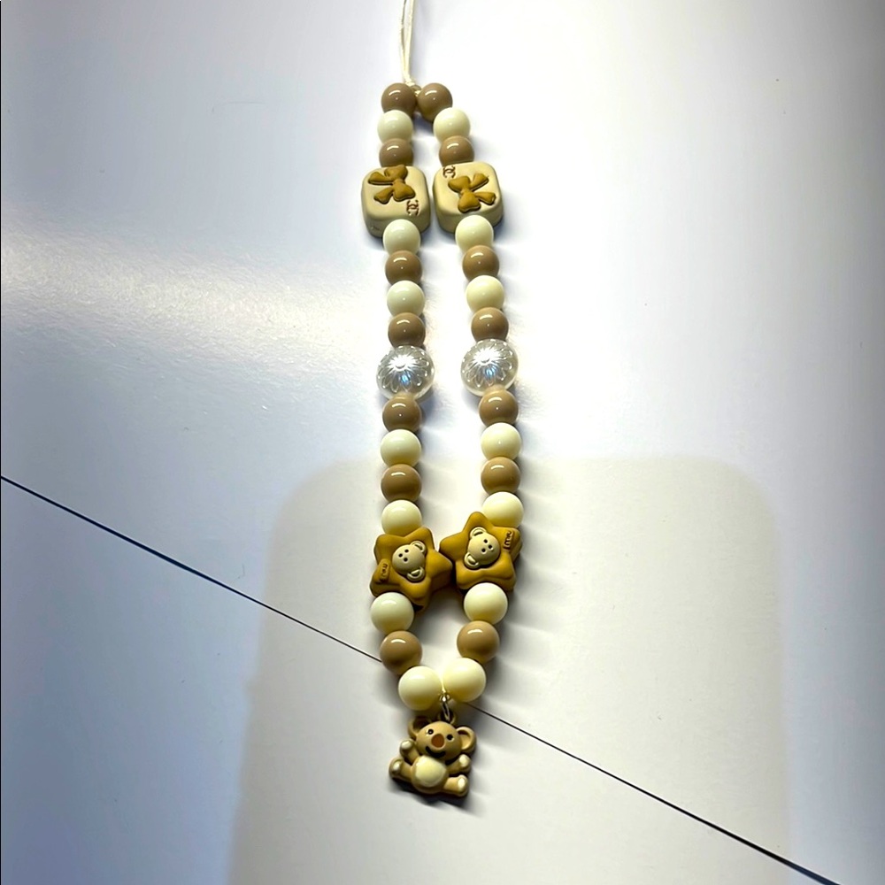 New CC metal charm phone chain Elegant Tan and Cream with charm